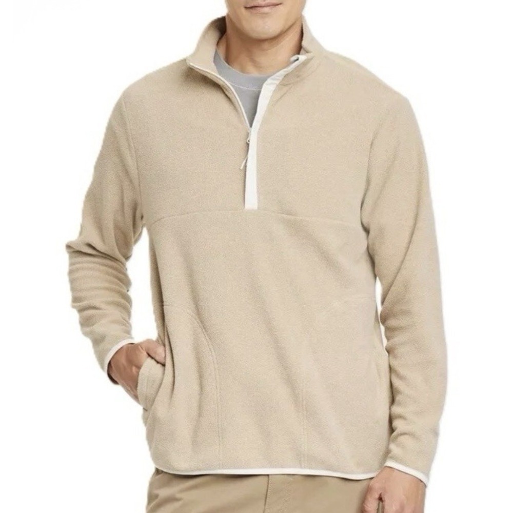 NEW Goodfellow & Co. Men's 1/2 Zip Polar Fleece Pullover Size Large Tan Pockets